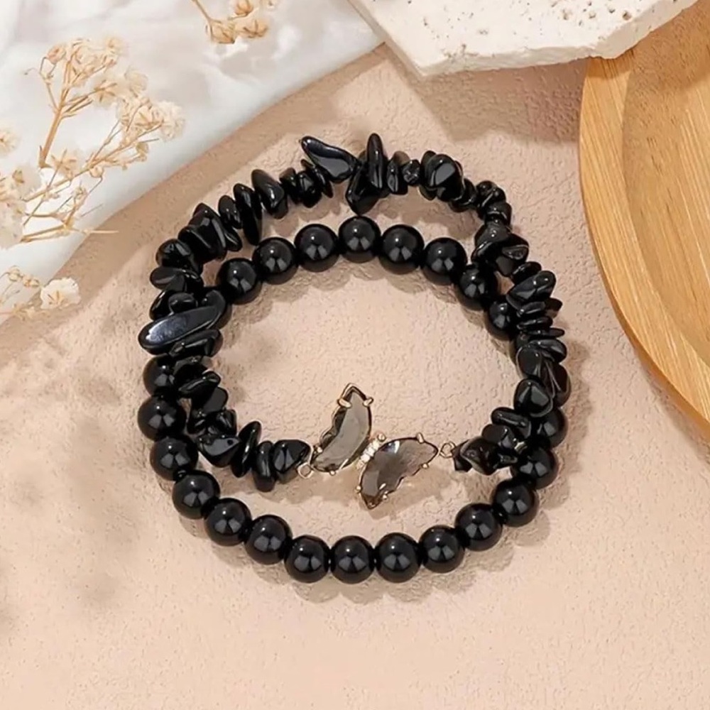 🆕New Healing Obsidian Butterfly 2 Piece Crystal  Gemstone Set 8mm
